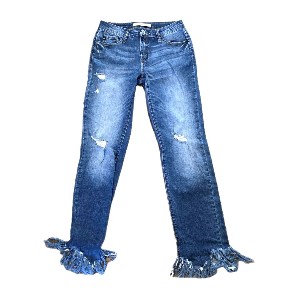 KanCan Jeans 3/25 straight Distressed Medium Wash Fringe Hem Denim KC5101D 4446